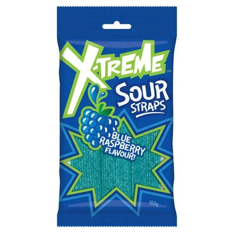 X-Treme Blue Raspberry Flavour Sour Straps - 160g